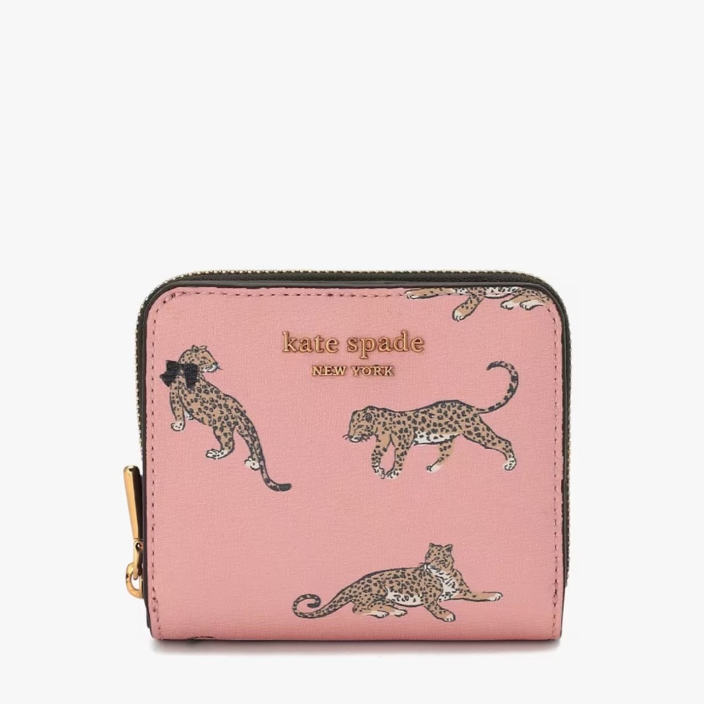 Kate Spade Morgan Leopard Small Compact Wallet in Dancer Pink